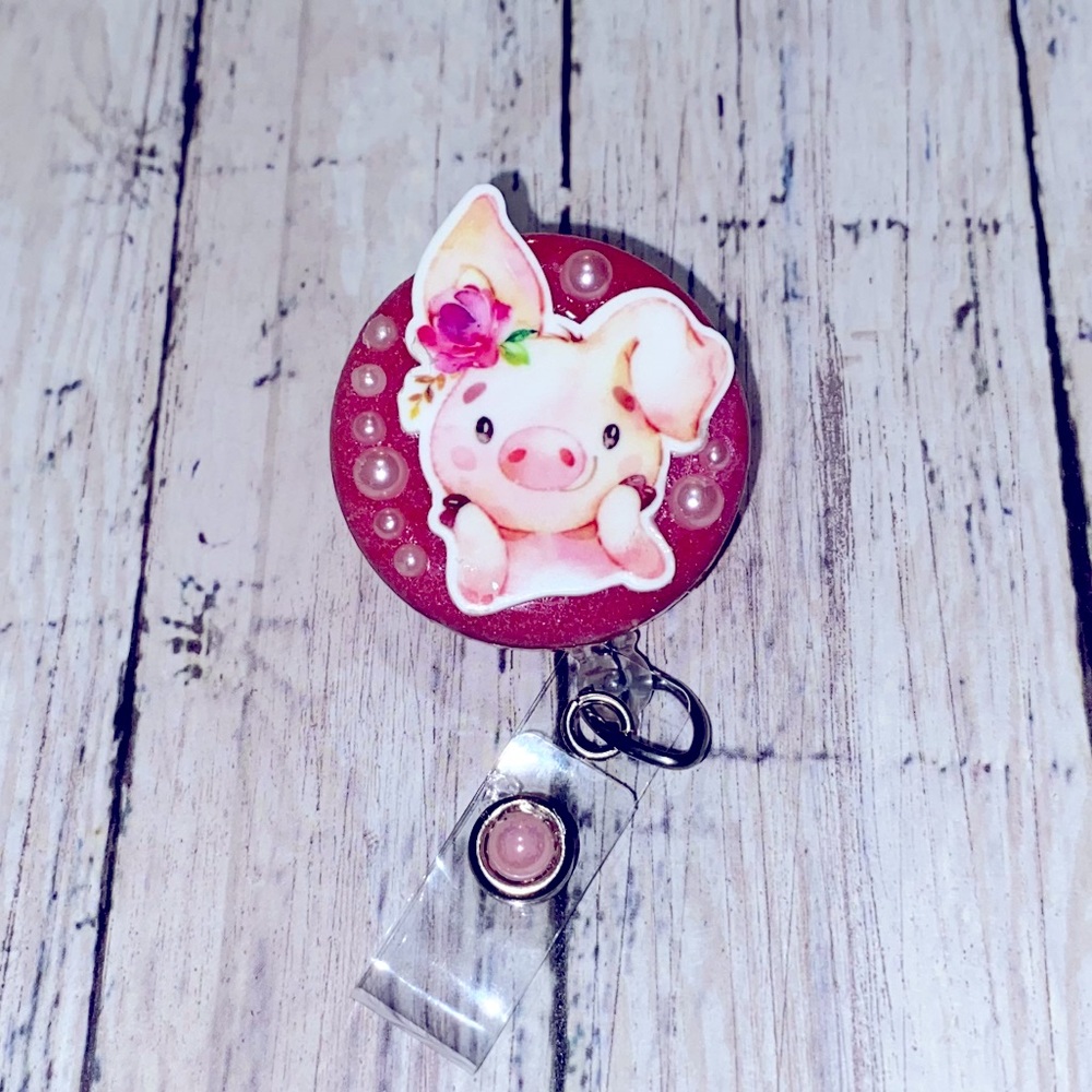 Sassy Little Piggy Handmade Badge Reel